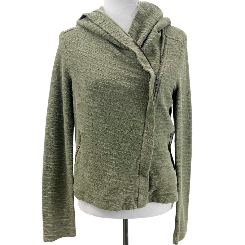 Anthropologie Saturday Sunday Textured Moto Zip Hooded Jacket Olive Green S